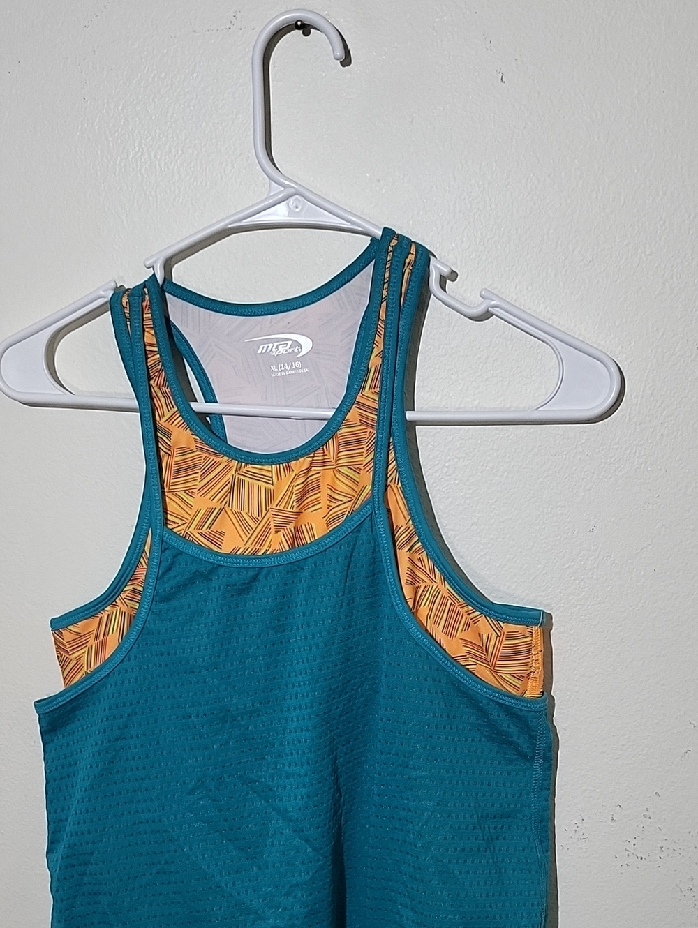 Teal & Orange Scoop-Back Swim Top